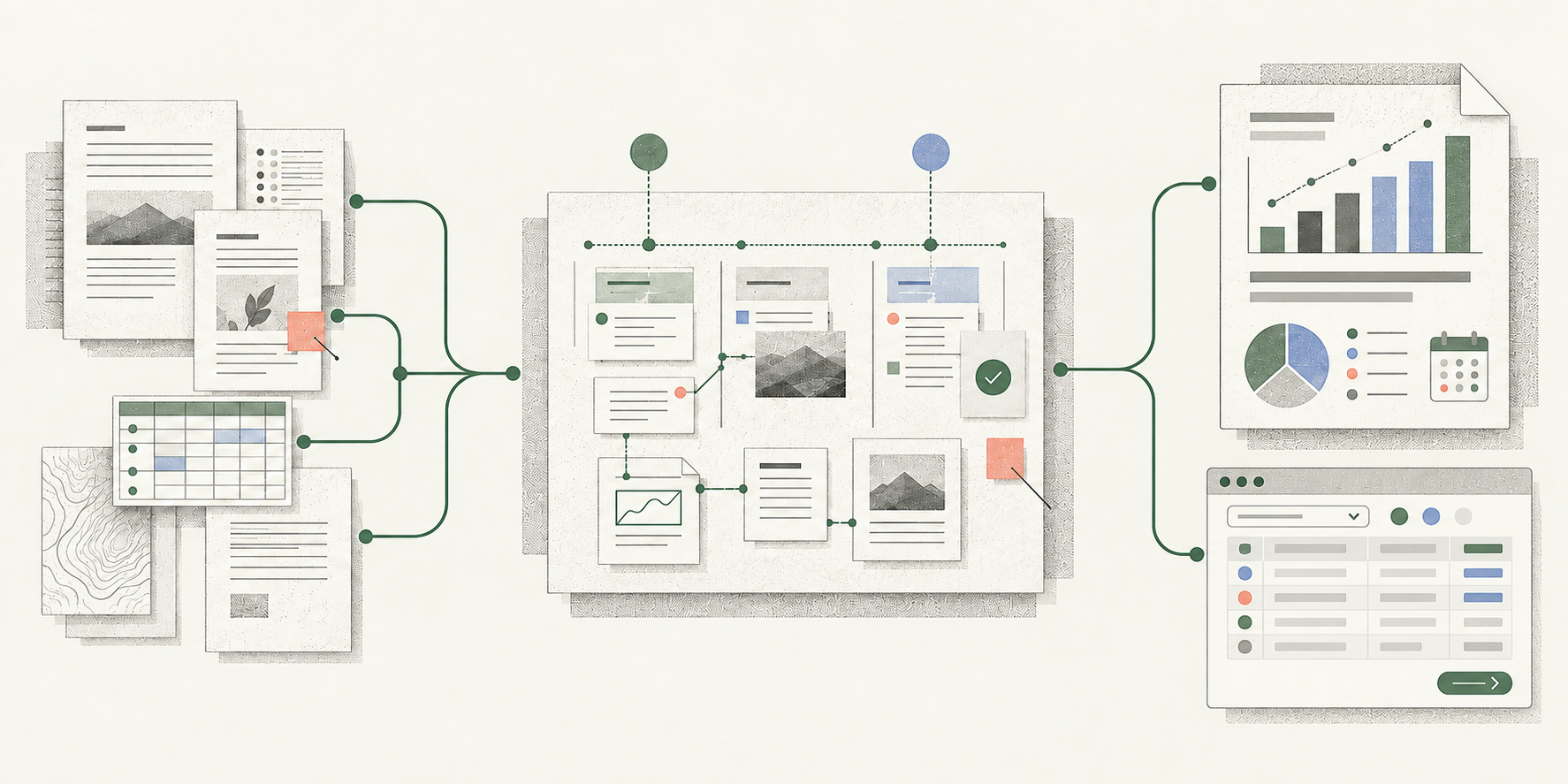 Company documents and systems stay connected through Operator Studio. People direct the shared work with AI support, producing business reports and practical tools for daily decisions and tasks.